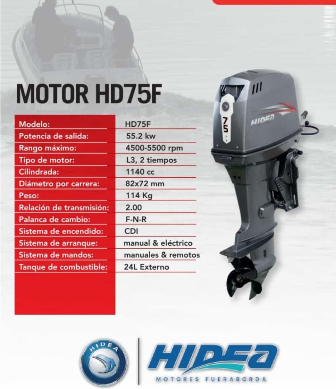 MOTOR FUERA DE BORDA HIDEA 75 HP Soluciones Dinamicas Integrales Sas